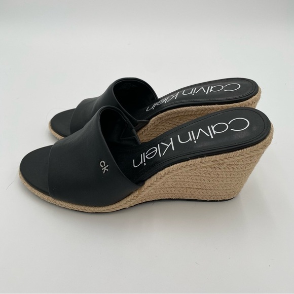 Calvin Klein Bandera Espadrille Slip On Open Toe Wedge Sandals Black Size 10 - Picture 5 of 9